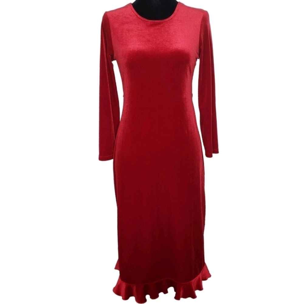 Vintage Red Velvet Maxi Dress Size 12 Goth Vampiress Whimsigoth Medieval Y2K
